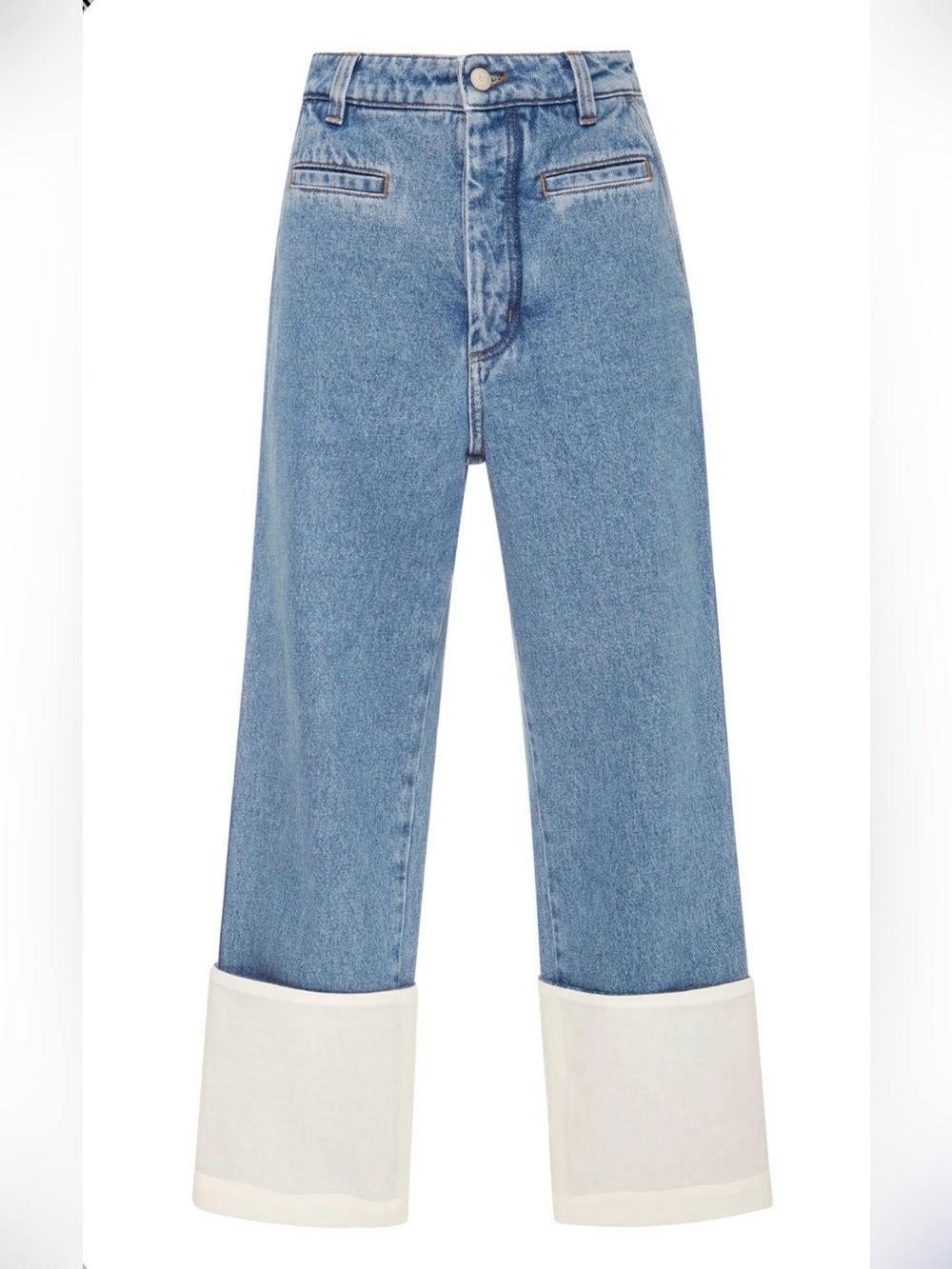LOEWE Fisherman Stonewash Jeans Straight Leg Blue White Cuff Size 6